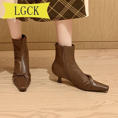 Big Size 34-40 Spring High Quality Soft Genuine Leather Boots Women Square Toe Pumps Heels Fashion Ladies Party Shoe Ankle Boots