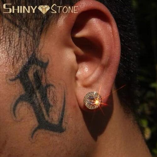 2021 New Iced Out Bling 5A Cubic Zircon Round Stud Earring Gold Color Men Women Earring Hot Fashion Hip Hop Luxury Jewelry