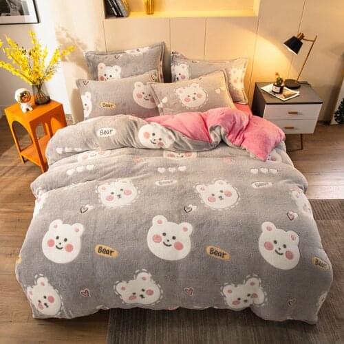 Bear Gray Winter Flannel Quilt Cover 1pcs Soft Warm Coral Fleece Comforter Cover Thickening Warm Duvet Bedding Cover