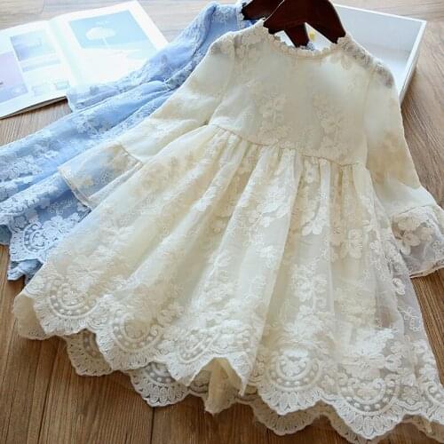 Winter Autumn Girl Lace Embroidery Long Sleeve Dress Children Wedding Birthday Party Vestidos Kids Holiday Casual Wear Clothing