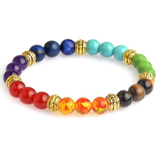 1pc 7 Chakra Bracelets Mixed Colors Healing Crystals Stone Pray Mala Bracelet Women Men Jewelry