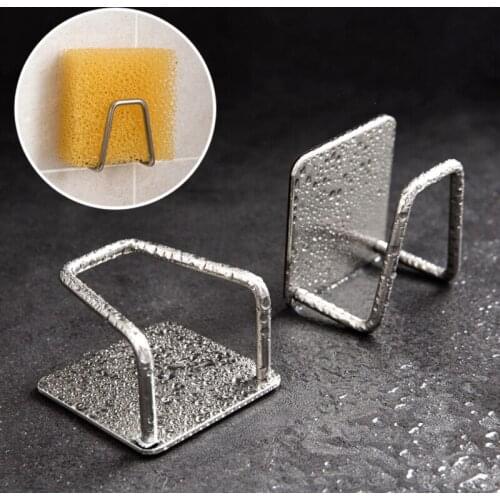 Silver Kitchen Stainless Steel Sponges Holder Wall Mounted Self Adhesive Sink Sponge Drain Drying Rack Kitchen Storage Organizer
