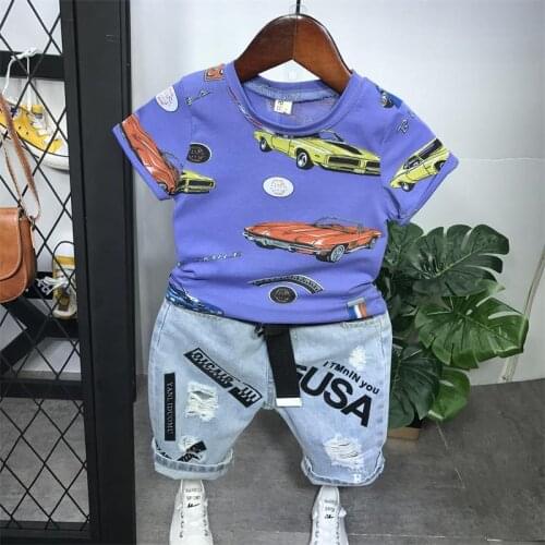 2020 2pcs Summer Baby Boy Children Printing Suit T-shirt + Shorts Boys Clothes Kids Car Clothes sets 2-7