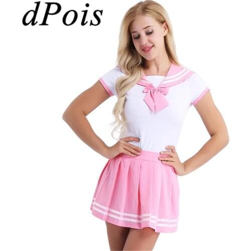 2Pcs School Girls Student Uniforms Women Short Sleeve Adults Babies Romper with Mini Pleated Skirt Schoolgirl Cosplay Costumes