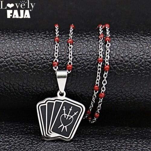 2021 Fashion Black Enamel Stainless Steel Witchcraft Triple Moon Playing Cards Women Necklaces Jewelry cadenas mujer N19867
