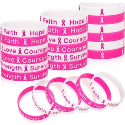300pcs Breast Cancer Awareness Strength Survivor silicone wristband Personalized Rubber bracelets Sports Gifts shipping by DHL A