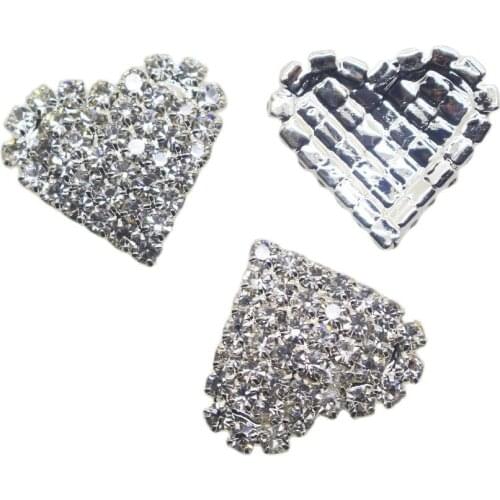 ZMASEY Metal Buttons 5pcs/set 18mm Heart Flatback Rhinestone Buttons Hair Ribbon Webbing Wedding Decoration Crystal Accessories