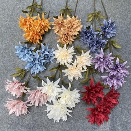 7Pcs Fake Single Stem Claude (3 Heads/Piece) 25.2" Length Simulation Autumn Chrysanthemum for Wedding Centerpiece