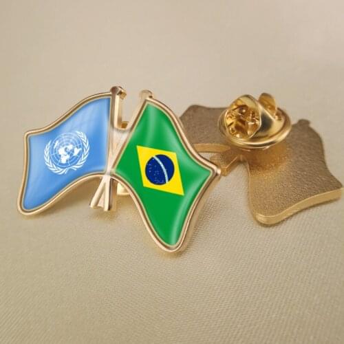 United Nations and Brazil Crossed Double Friendship Flags Lapel Pins
