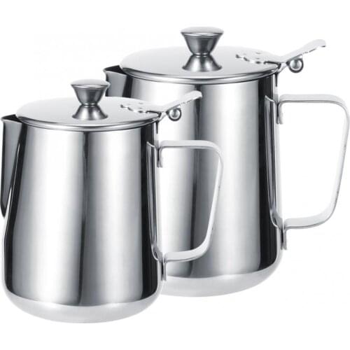 Stainless Steel Thicken Milk Frothing Cup Jug Coffee Pitcher Latte Art with Lid for Home Coffee Coffee Latte Cup