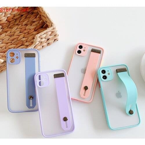 Candy Color Wrist Strap Holder Phone Case For iPhone 11Pro Max XR X XS Max 7 8 Plus SE2020 Clear Soft Silicone Bumper Back Cover