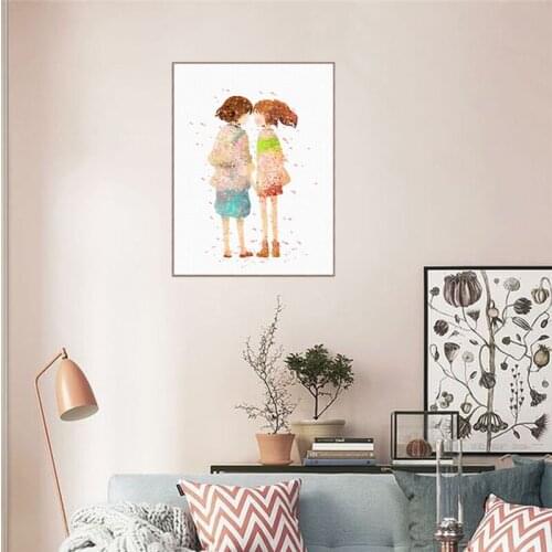 HAOCHU Colorful Boy and Girl Print Art Poster Abstract Still Life Canvas Painting Classic Anime Nordic Decoration for Home Decor