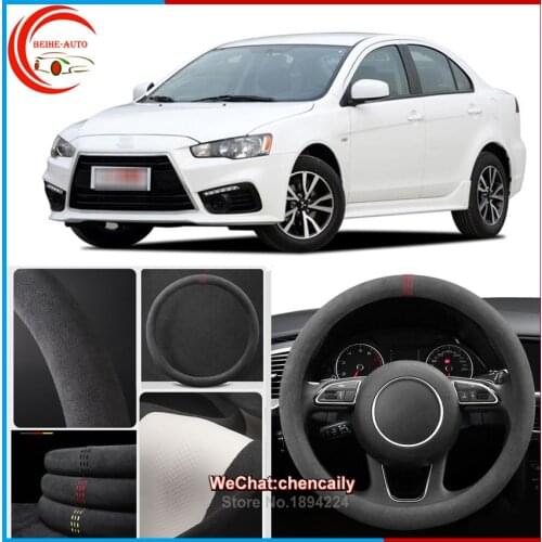 For Mitsubishi Lancer-ex Black Alcantara Car Steering Wheel Cover Interior Protection Case All seasons anti-skid steering wheel