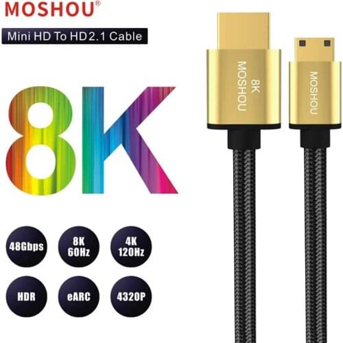 8K Mini HDMI-compatible to HDMI-compatible Cable HDMI-compatible 2.1 Cable Support 8K@60Hz 4K@120Hz 48Gbps eARC HDR10 HDCP2.2