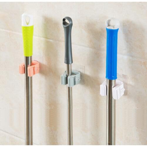 Creative Non-punching Strong Paste Mop Holder Multi Hook Clip Bathroom Suction Storage Rack Hooks for Hanging Home Organization