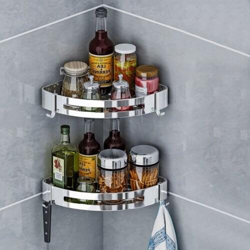 Kitchen Shelf Punch-Free Storage Organizer Kitchen Accessories Wall-Mounted Spice Rack Bathroom Storage Tripod Stainless Steel