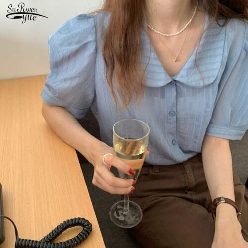 Summer 2021 Office Lady Hot Sale Retro Slim Femme Short Sleeves Vintage Streetwear Women Chic Gentle Shirts Tops Blusas 14819