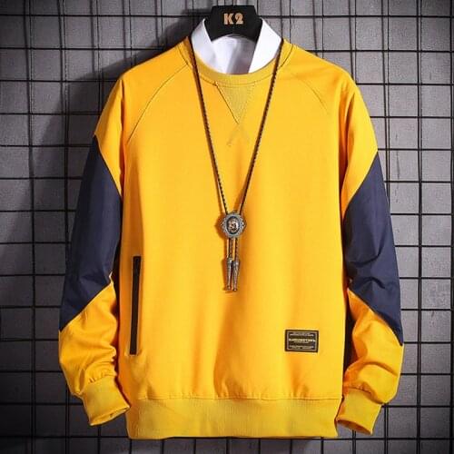 Fashion Men Patchwork Hoodies Sweatshirts 2021 Spring Autumn Sweatshirts Men O-Neck Casual Hoodie Black Yellow Sweatshirt