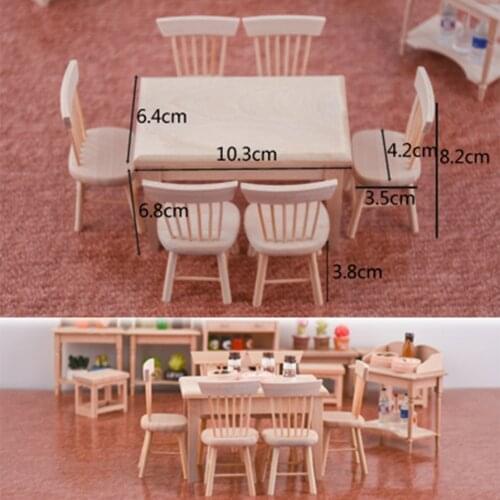 Set Of 5pcs Miniature Dining Table And Chairs Models For 1:12 Home
