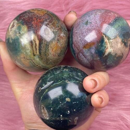Natural Ocean Jasper Crystal Sphere Sea Jade Quartz Balls Charms Aesthetic Room Decor Mineral Stones Desk Furnish Gifts
