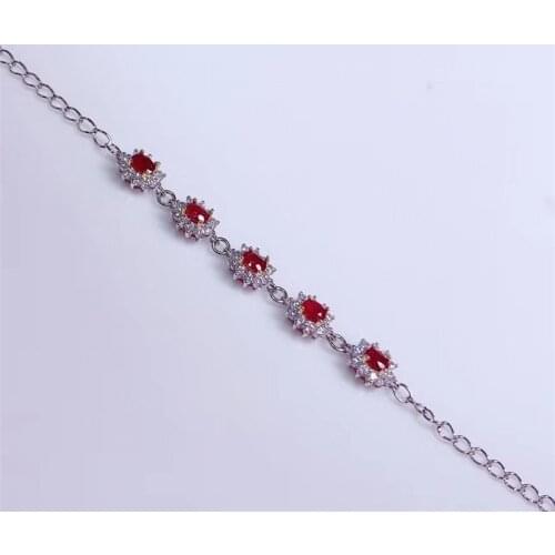 Natural Ruby Gemstone Simple Bracelet 925 Sterling Silver Red Stone Bangle for Women Fine Wedding Jewelry