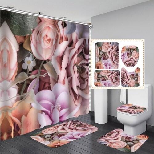 Nordic Plants Shower Curtain Flower Floral Ins With Non Slip Rug Mat Bathroom Curtain Waterproof Polyester Home Decor 180x180