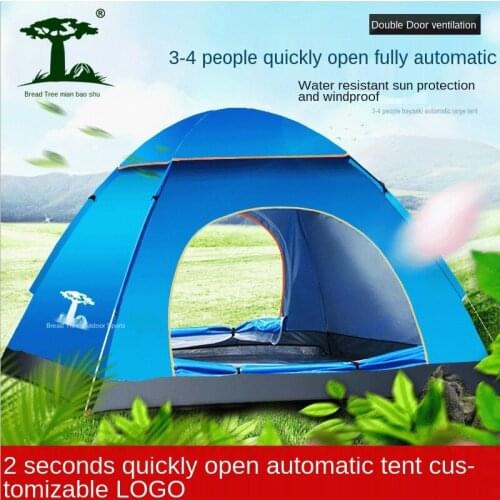 Beach tent, outdoor automatic quick open camping tent, 3-4 people folding camping supplies