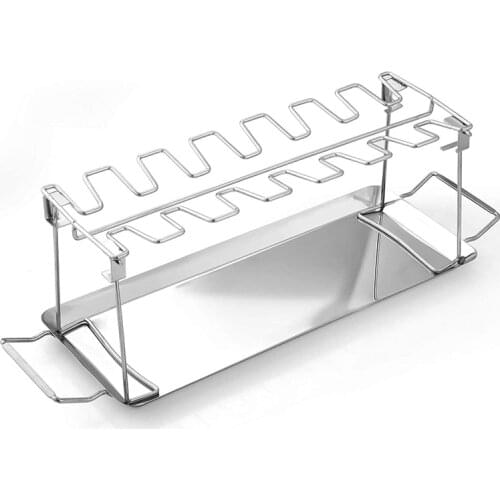 Chicken Leg Wing Rack 14 Slots Stainless Steel Roaster Stand with Drip Pan for BBQ Chicken Leg Oven Grill Rack