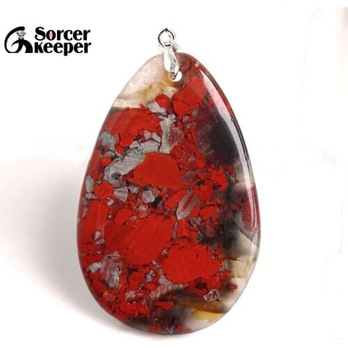 Natural Gem Stone Bloodstone Pendant Fit DIY Necklace Water Drop Slide Healing Crystals Beads for Women Men Jewelry Making BC213