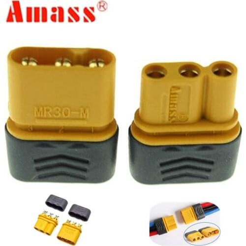 10 Pairs Amass MR30 Male Female Connector Plug with Sheath for RC Multicopter Airplane+ Heat Shrink 40%Off