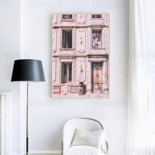Nordic Poster French Architecture Pink Picture Canvas Painting Girl Home Decoration for Living Room Bedroom Mural Wall Art