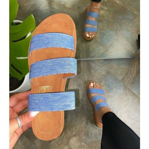2020 New Blue Ladies Slides Summer Comfortable Slip On Shoes Beach Sandals Slides Assorted Colors Platform Casual Shoes