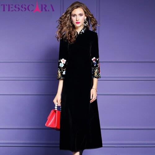 TESSCARA Women Winter Luxury Embroidery Dress Festa Female Long Party Robe High Quality Chinese Style Designer Vintage Vestidos