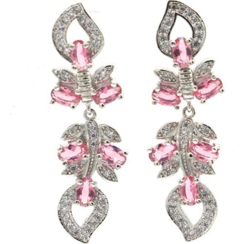 35x17mm Multi Color Created Garnet Peridot Golden Citrine White Cubic Zircon For Ladies Wedding Silver Earrings