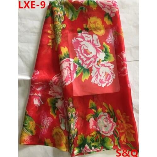 High quality 2018popular 5yard african 100% silk chiffon lace fabric for lady dress stretch high-class printed silk fabric LXE-9