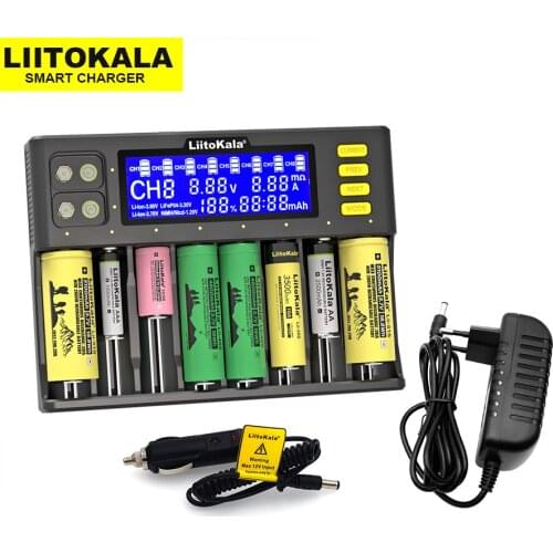 LiitoKala Lii-S8 Battery Charger Li-ion 3.7V NiMH 1.2V Li-FePO4 3.2V IMR 3.8V charger for 18650 26650 21700 26700 AA AAA