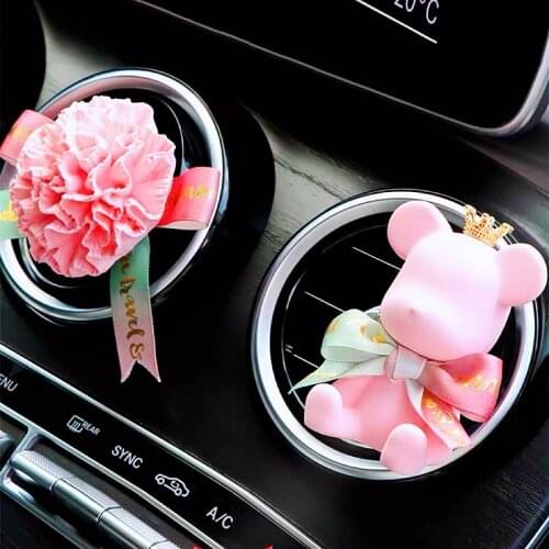 Cute Bear Car Temperament Interior Aromatherapy Perfume Clip Crown Bow-knot Bear Pink Car Accessories Girls Gift Aromatherapy