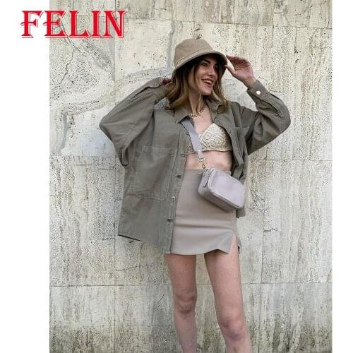 FELIN 2021 Spring Za Women Oversized Distressed Shirt Coat Office Lady Vintage Shirt Jacket Button Elegant Mujer Blusas