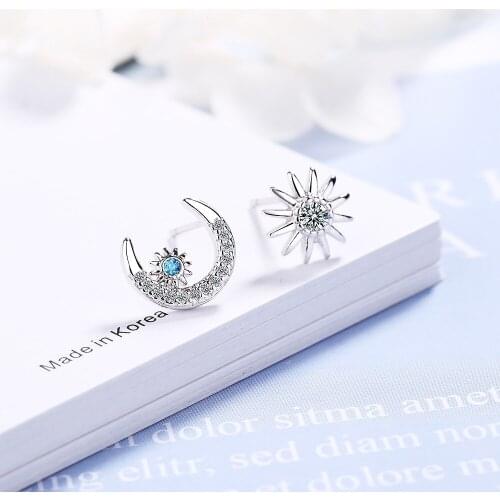 Star Moon Nail Feminine Earrings Asymmetrical Temperament Korean Personality Net Red-encrusted Diamond Earrings Stud Earrings