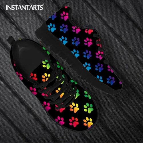 INSTANTARTS New Fashion Gradient Dog Paw Cartoon Pattern Ladies Flat Shoes Autumn Comfort Warm Sneaker for Women Lace up Zapatos