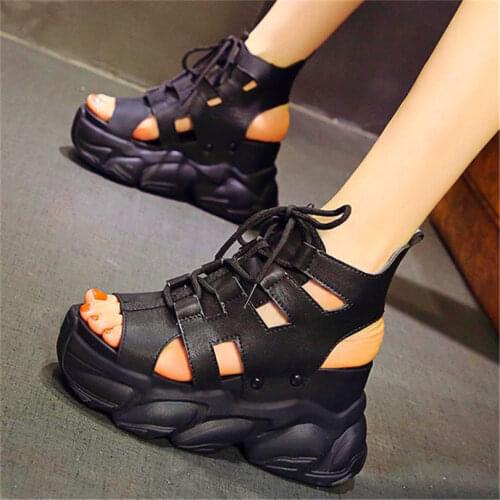 Gladiators Women Sandals Platform Shoes Wedge High Heels Increasing Height Ankle Boots Party Pumps Creepers 34 35 36 37 38 39