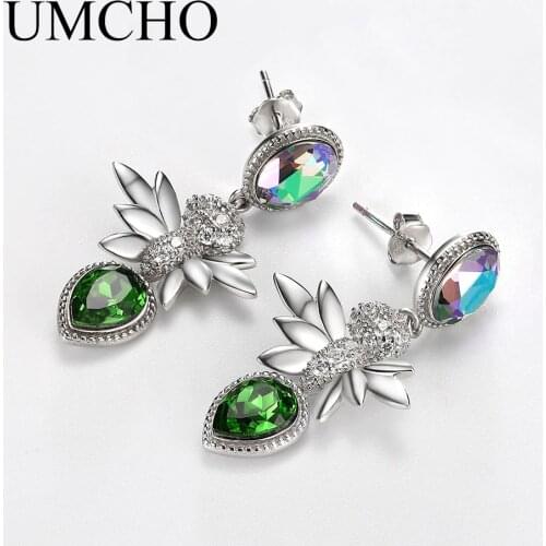 UMCHO Real 925 Sterling Silver Earrings Created Crystal Stud Earrings For Women Female Party Elegant Wedding Fine Jewelry