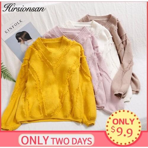 Hirsionsan Winter Autumn Women Sweaters and Pullovers V-neck Casual Tassels Sweater Solid Knitted Loose Jumpers Sweter Mujer