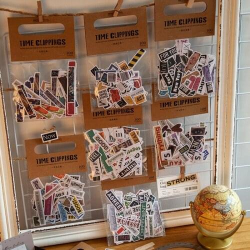 100 pcs Retro English Phrase Series Collage Sticker Decorative Stickers Scrapbooking Stick Label Diary Album Stationery Sticker