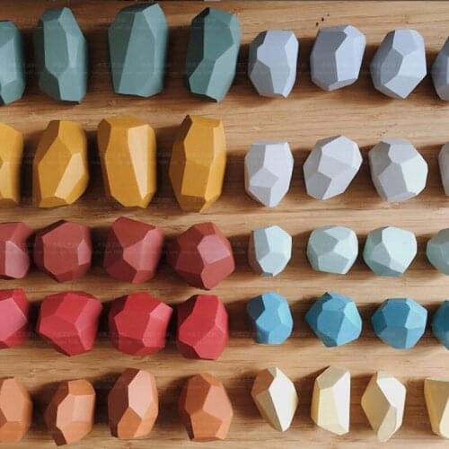 16PCS Nordic style Wooden Color Simulation Stones Jengle Educational Toy Decoration kid Early Education Colorful Building Blocks