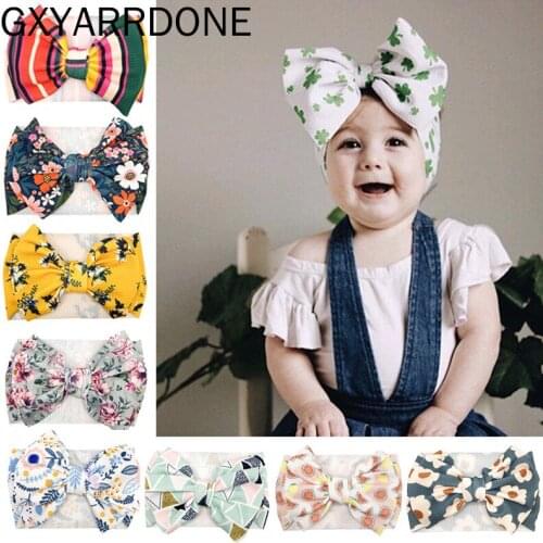 2021 Flower Hair Bow Headband For Girls Cute Baby Elastic Hair Bands Kids Floral Print Turban Summmer Hair Accessories