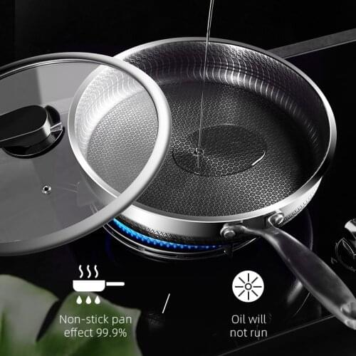 28/30CM Frying Pan Saucepan Kitchen Accessories Stainless Steel Induction Cooker Universal Non-Stick Pan Wok Household Tools