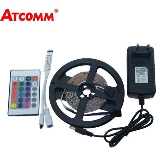 3528 RGB LED Strip Light 5 Meters 60 LEDs/m RGB LED Tape Light Diode Ribbon 12V 3A Power Adapter With 24 Key Remote Controller