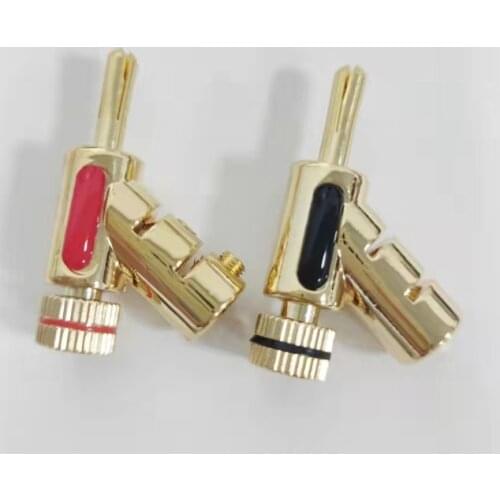 4PCS Gold Plated Gun Type Speaker Cable Plug Locking Banana Plug Connector HIFI Jack Audio Adapter