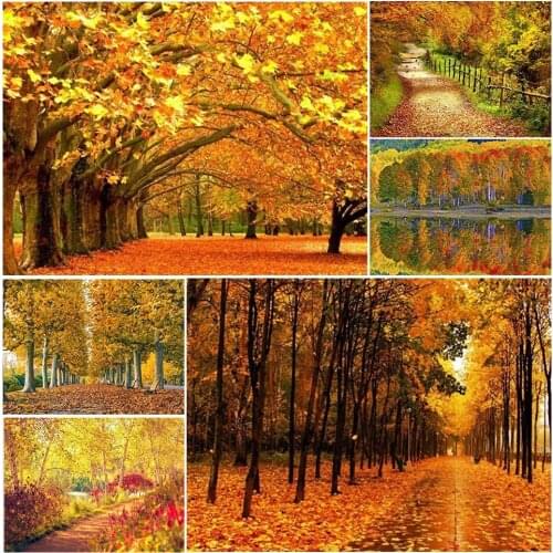 5D Square Diamond Painting Autumn Fallen Leaves Landscape Embroidery Cross Stitch Painting Mosaic Rhinestone Picture Decoration